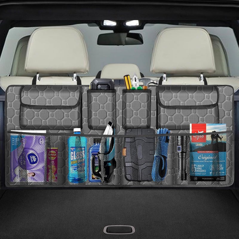 esouler Car Trunk Organizer, Super Capacity Backseat Car Organizer for SUV/Truck/MPV(42"*18"), Hanging Car Storage Organizer with 8 Pocekts, Car Accessories for Women and Men- Grey - Image 1